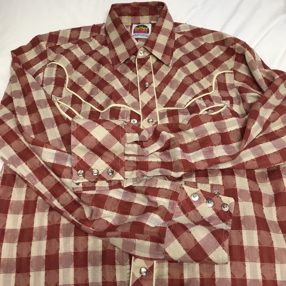 Men's Vintage Western shirt Miller Red Check - Picture 1 of 7